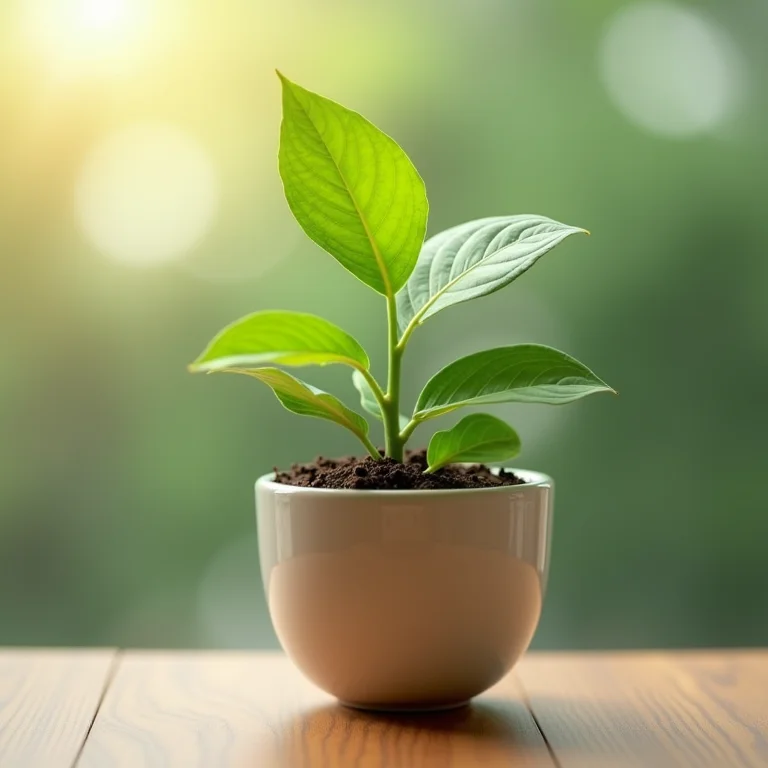 Uma planta saudável prosperando em um vaso elegante e com boa drenagem, destacando a importância de escolher o recipiente certo.