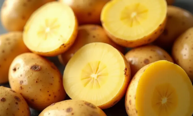 Variedade de batatas cruas cortadas mostrando texturas e cores, representando valor nutricional.