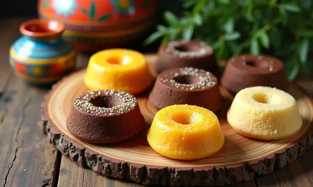 Receita de bolos com semente de papoula Variedade de bolos com semente de papoula em mesa rústica.