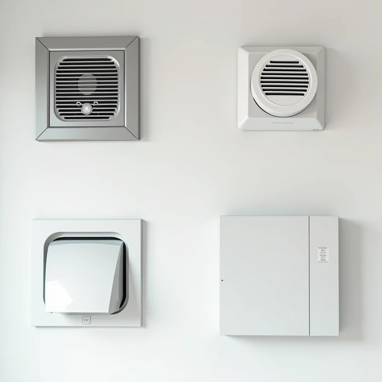 Variedade de exaustores de banheiro, incluindo modelos de parede e teto.