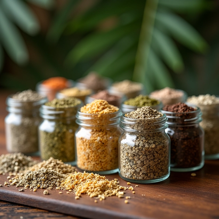 Variedade de flor de sal aromatizada em potes de vidro.