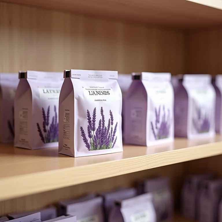 Variedade de marcas de chá de lavanda em exibição