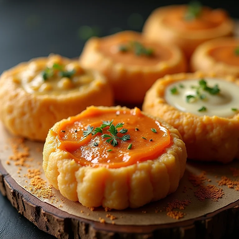 Variedade de patês e pastinhas temperadas com molho tártaro em pó.