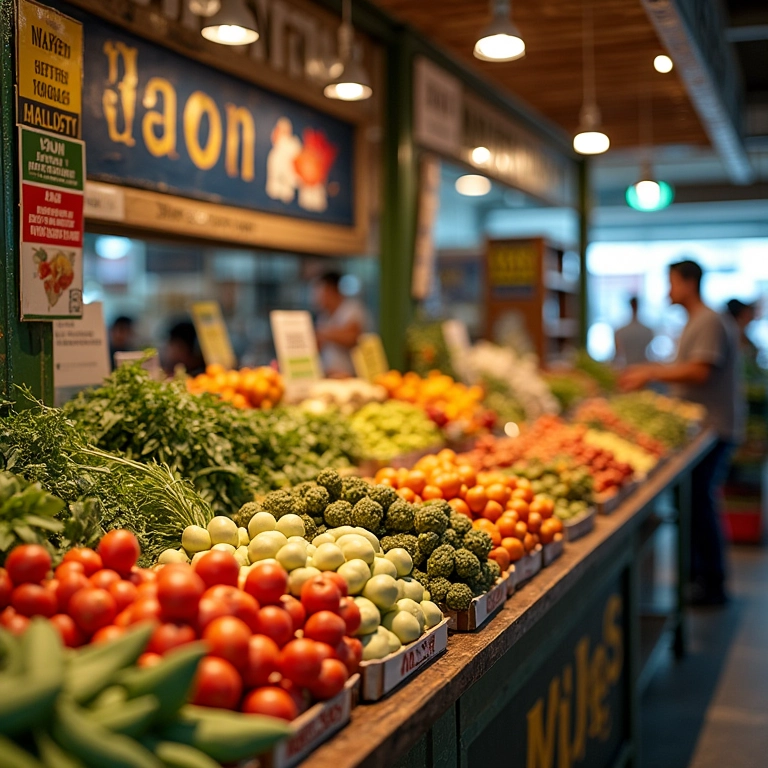 Variedade de produtos de batata yacon no mercado municipal.