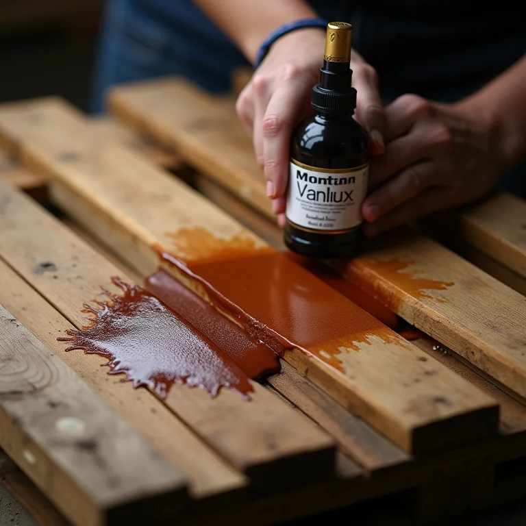 Verniz Montana Premium sendo aplicado em madeira de pallet