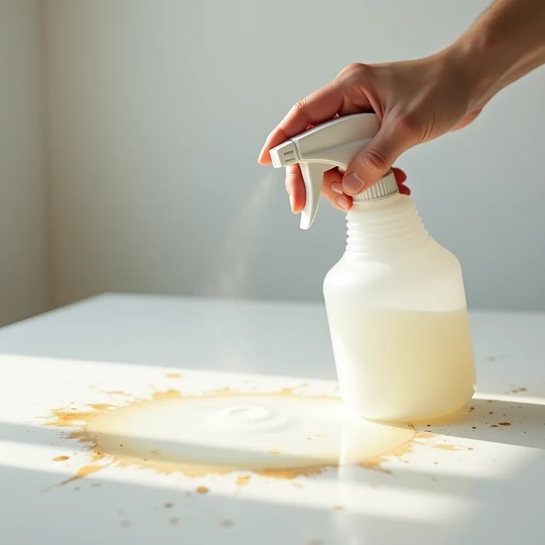 Vinagre branco sendo aplicado em mancha.