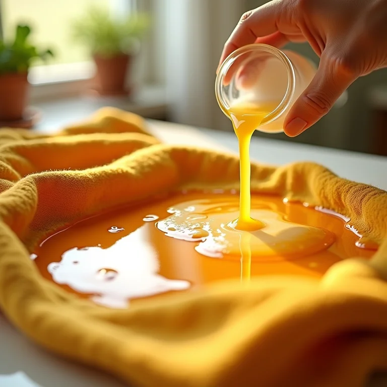 Vinagre branco sendo aplicado em uma mancha de curry.