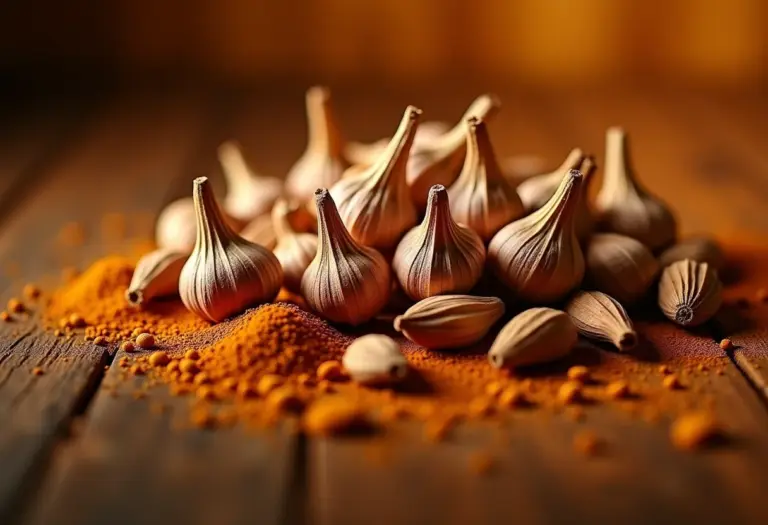 Visão panorâmica de cravos-da-índia inteiros e moídos em um fundo de madeira rústica.