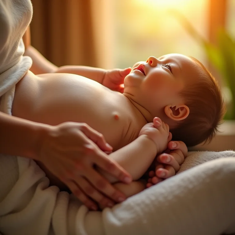 Vovó massageando a barriga do bebê para aliviar cólicas