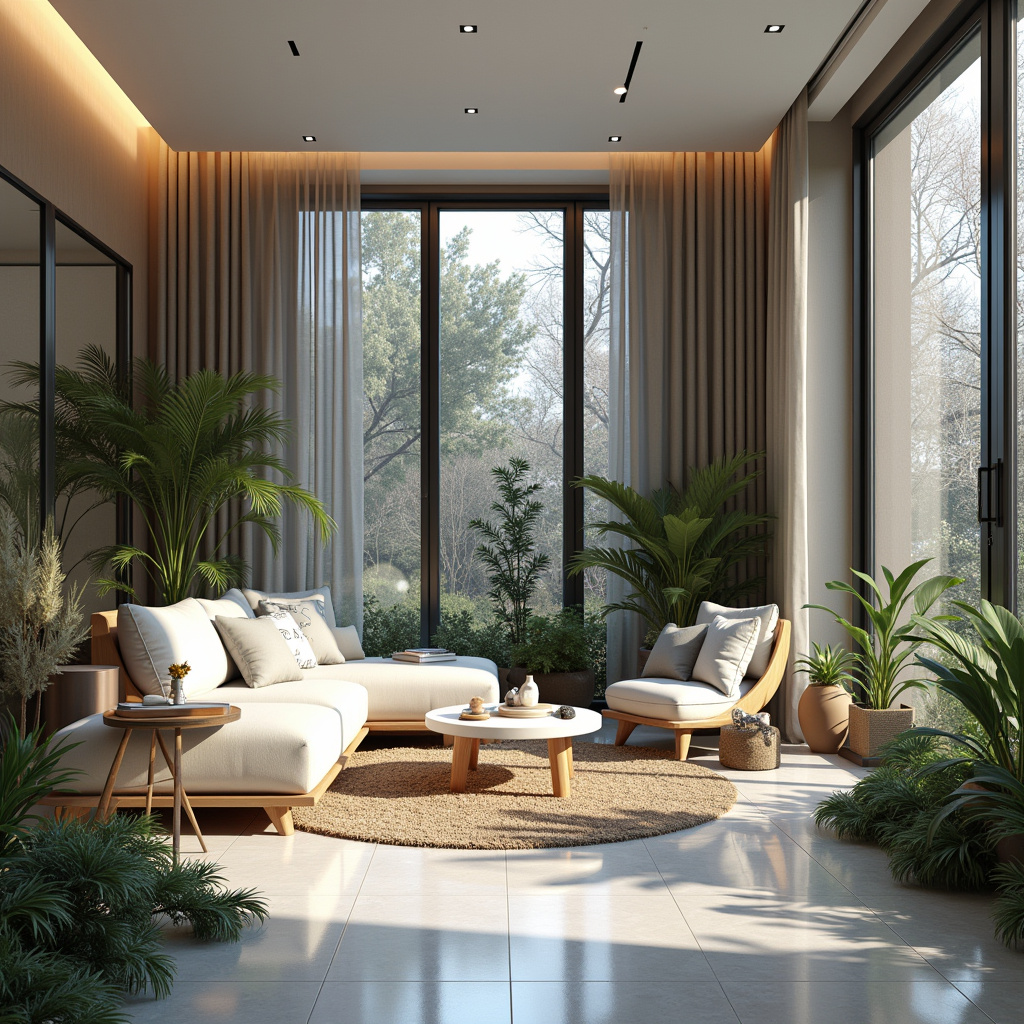 Jardim de inverno com espelho ampliando o espaço.