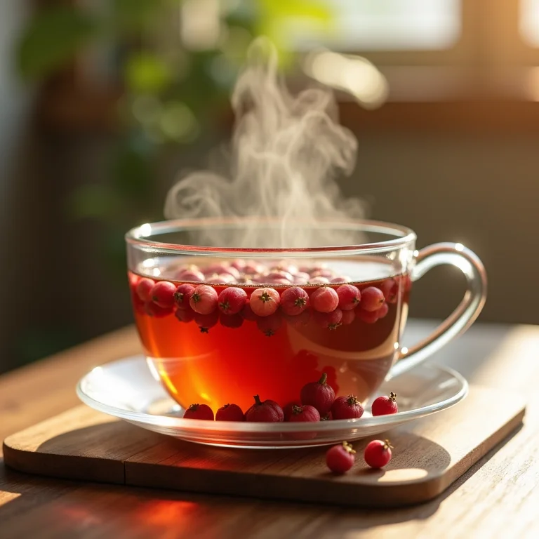 Xícara de chá de ervas com pimenta rosa.