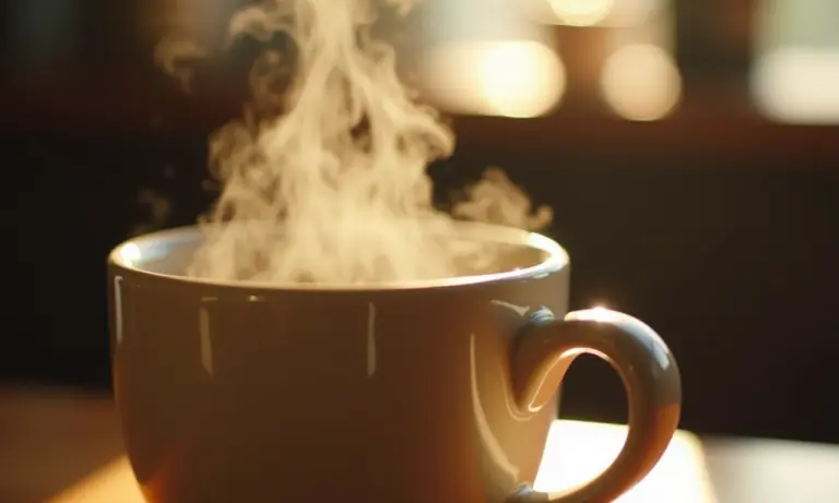 Xícara fumegante de chá de eucalipto, aliviando o nariz entupido.