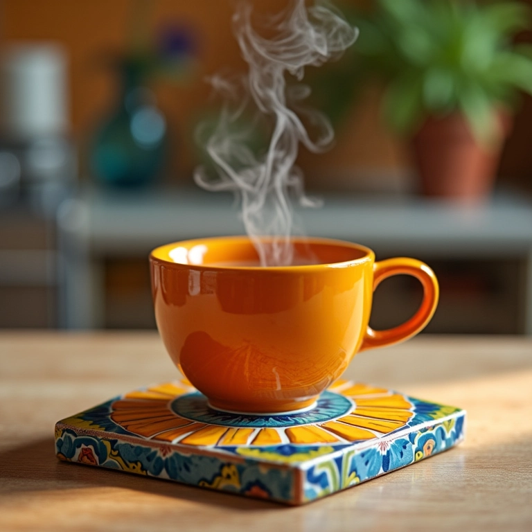 Xícara fumegante de chá de Uxi Amarelo e Unha de Gato.
