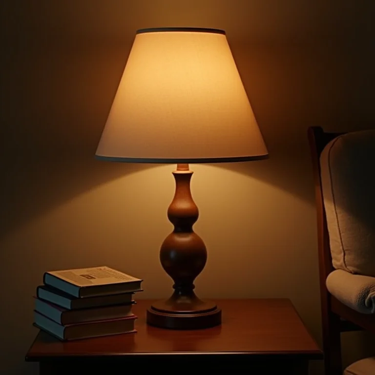 Abajur de tecido limpo iluminando um cantinho de leitura aconchegante