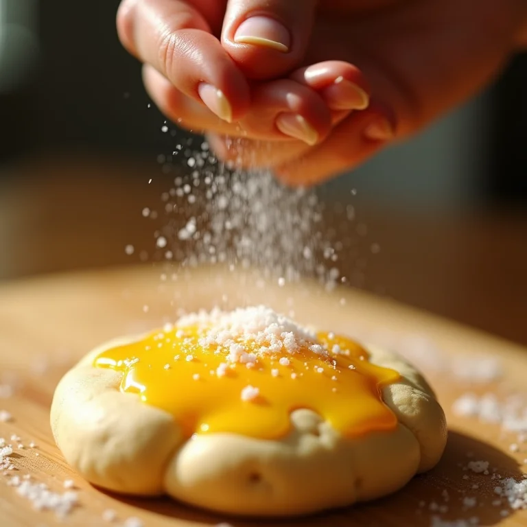 Adicionando sal à massa do pão de milho.