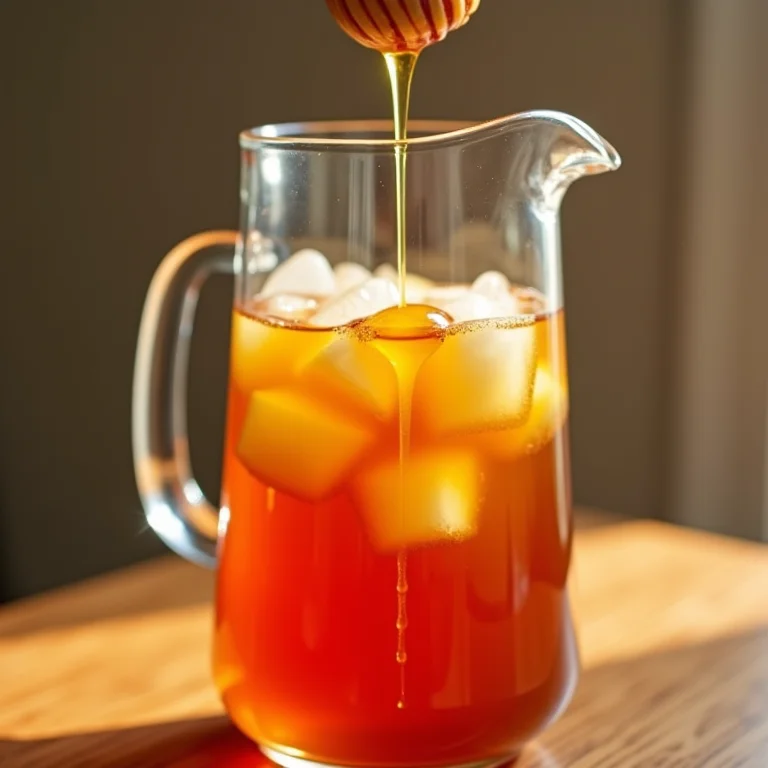 Adoçando chá gelado com mel natural.