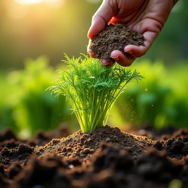 Adubação de plantas de endro.