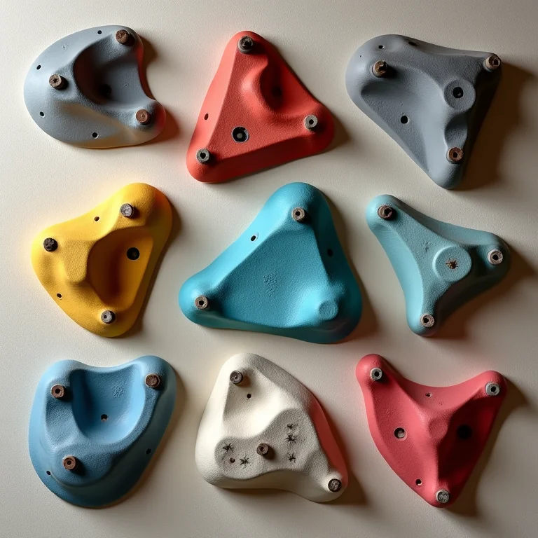 Agarras de escalada coloridas e variadas