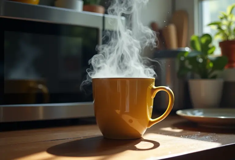 Água fervida no microondas em ponto de explosão.