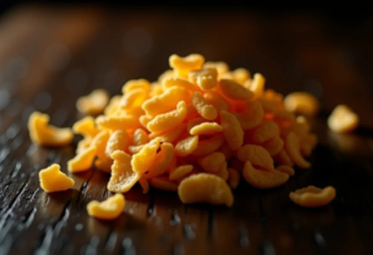 Alho frito crocante em close-up.