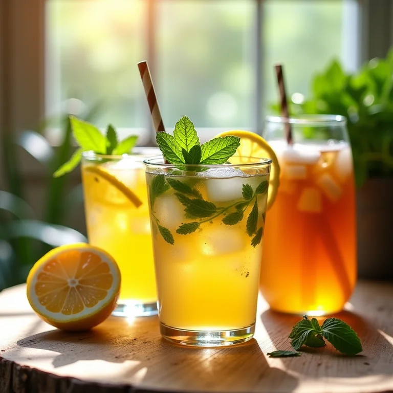 Alternativas saudáveis: água com gás, chá de ervas com mel e kombucha