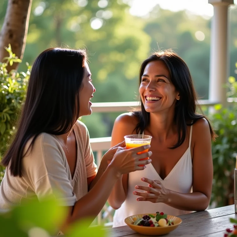 Amigas brasileiras desfrutando de chá e conversa