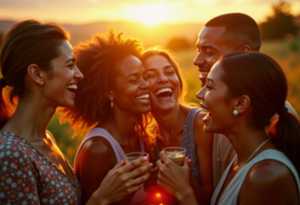 Amigos reunidos compartilhando chimarrão e tereré ao ar livre.