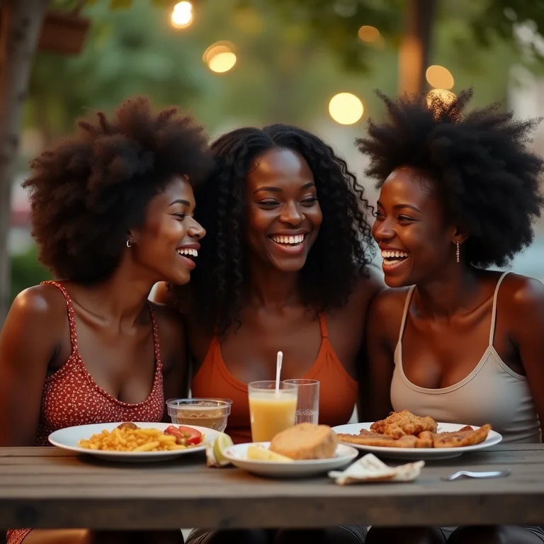 Amigos reunidos em volta da mesa sentados em um banco confortável