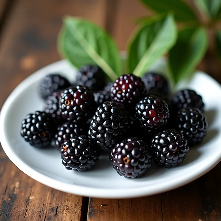 Amoreiras frescas maduras em prato de cerâmica.