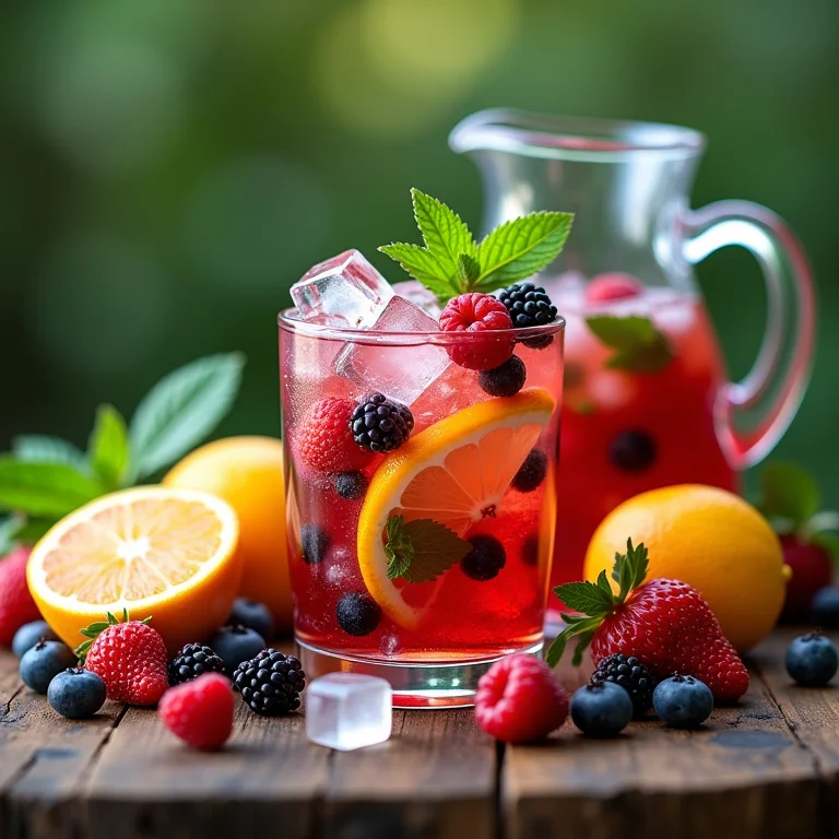 Antioxidantes naturais: frutas vermelhas, limão e hortelã para um chá gelado cheio de benefícios.
