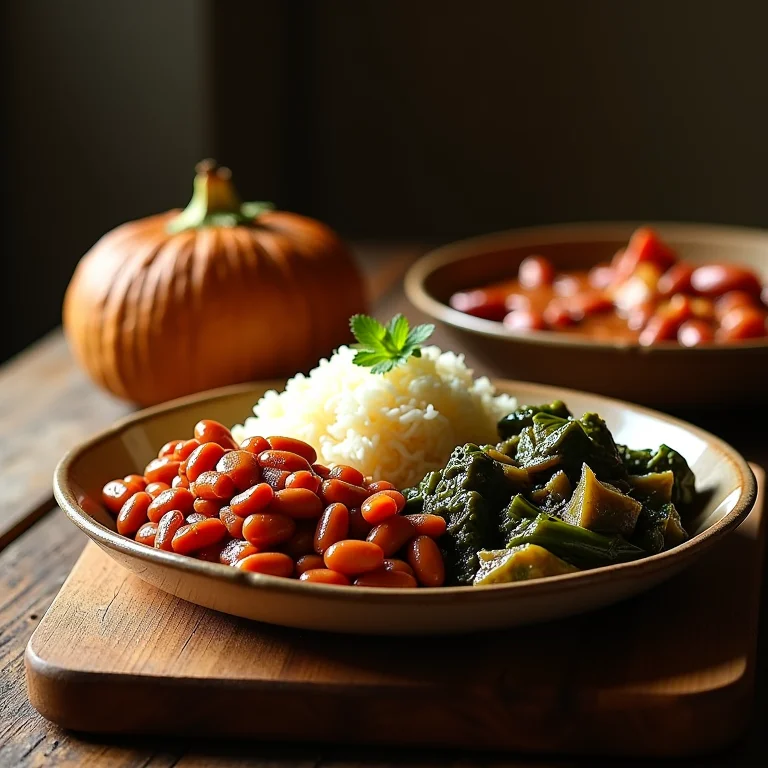 Arroz, couve, farofa e linguiça: acompanhamentos para feijão Rosinha.