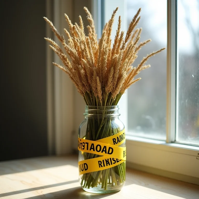 Arruda seca em pote de vidro com fita de perigo