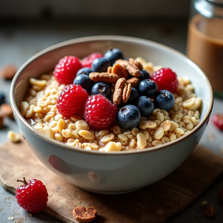Aveia com frutas vermelhas e castanhas