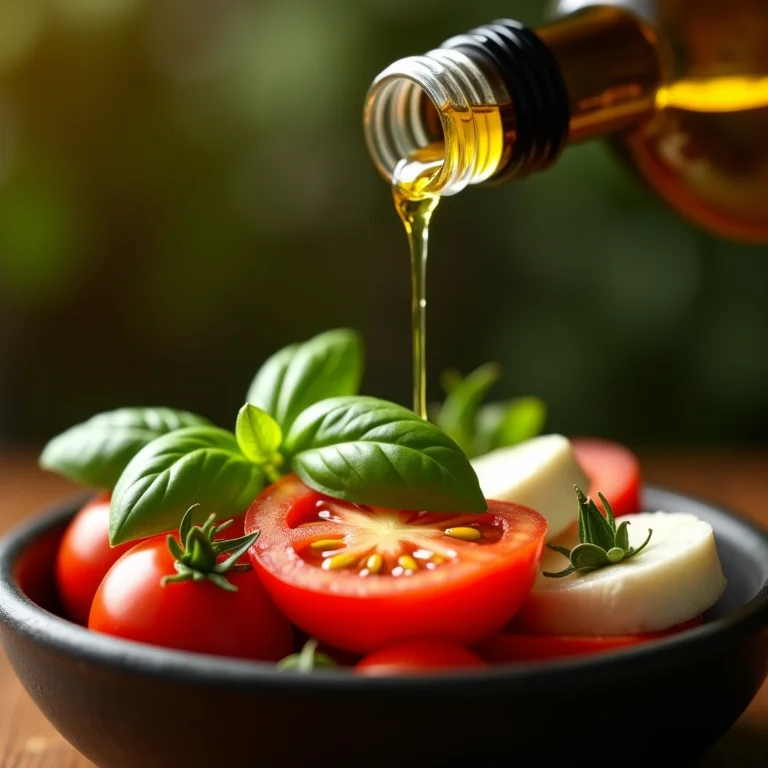 Azeite aromatizado sendo usado em salada Caprese.