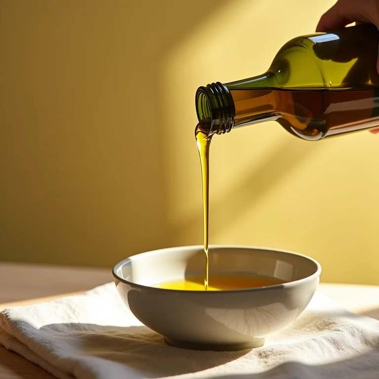 Azeite de oliva extra virgem sendo derramado.