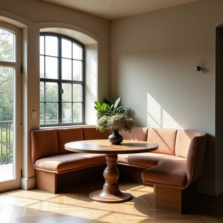 Banco com encosto alto e estofado em sala de jantar