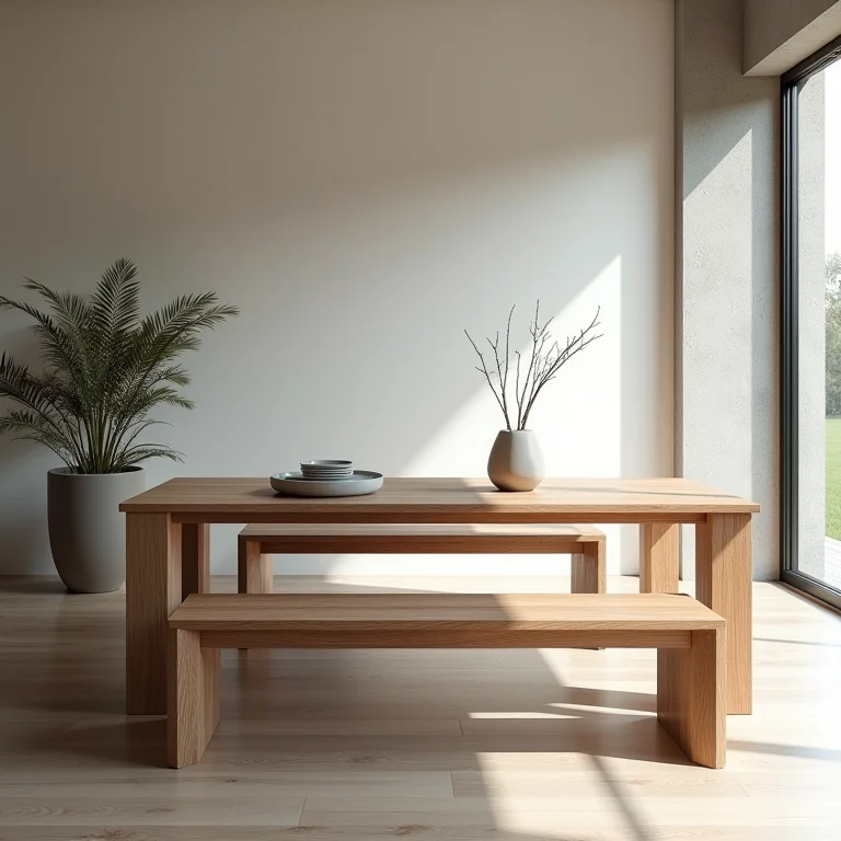 Bancos modulares em diferentes configurações em sala de jantar