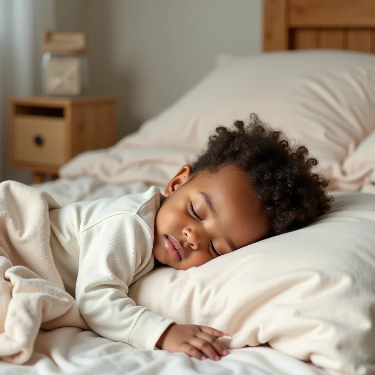 Bebê dormindo tranquilamente em cama montessoriana no chão.