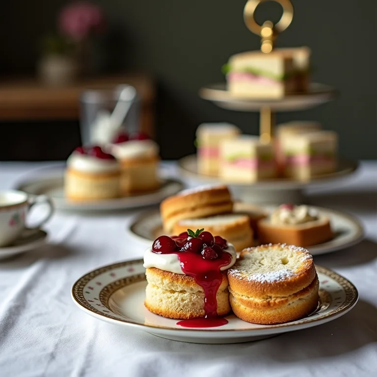 Bolo de três andares com acompanhamentos para o chá