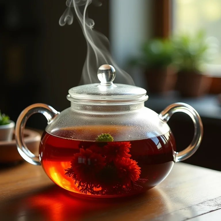 Bule de vidro com chá preto em infusão.