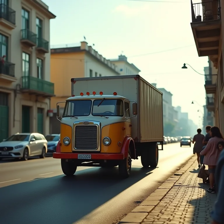 Caminhão de entrega antigo chegando ao Brasil.