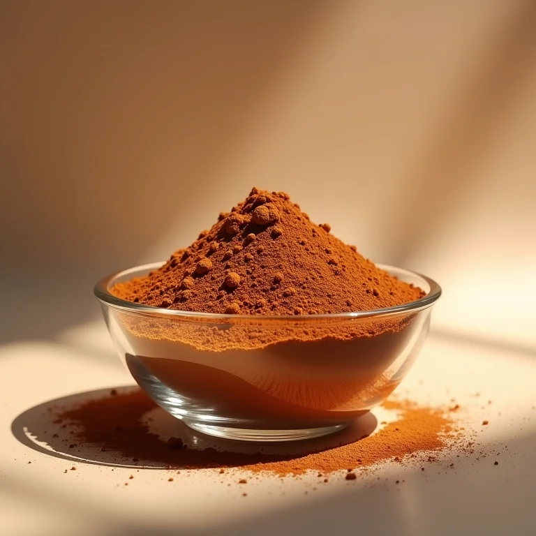 Canela em pó em um recipiente de vidro.