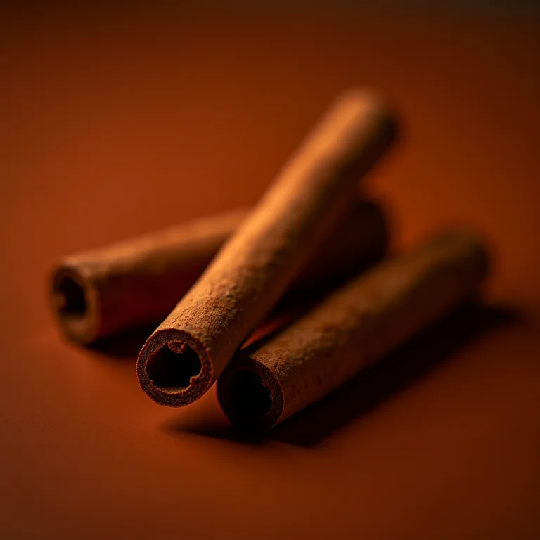 Canela Saigon em pau, exibindo sua cor marrom-avermelhada intensa.