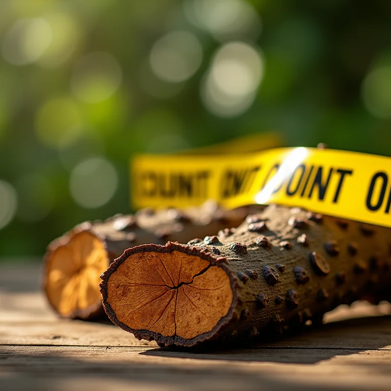 Casca de Uxi Amarelo com fita de precaução ao fundo