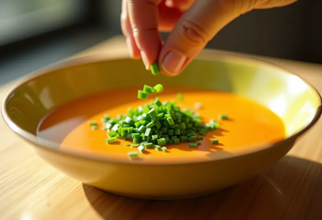 Cebolinha picada sendo adicionada em uma receita saborosa