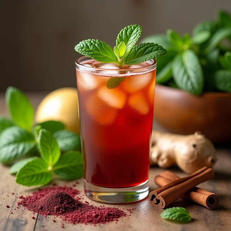 Chá de açaí com ervas e especiarias.