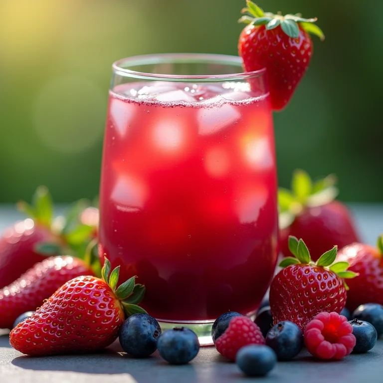 Chá de açaí gelado com frutas vermelhas.