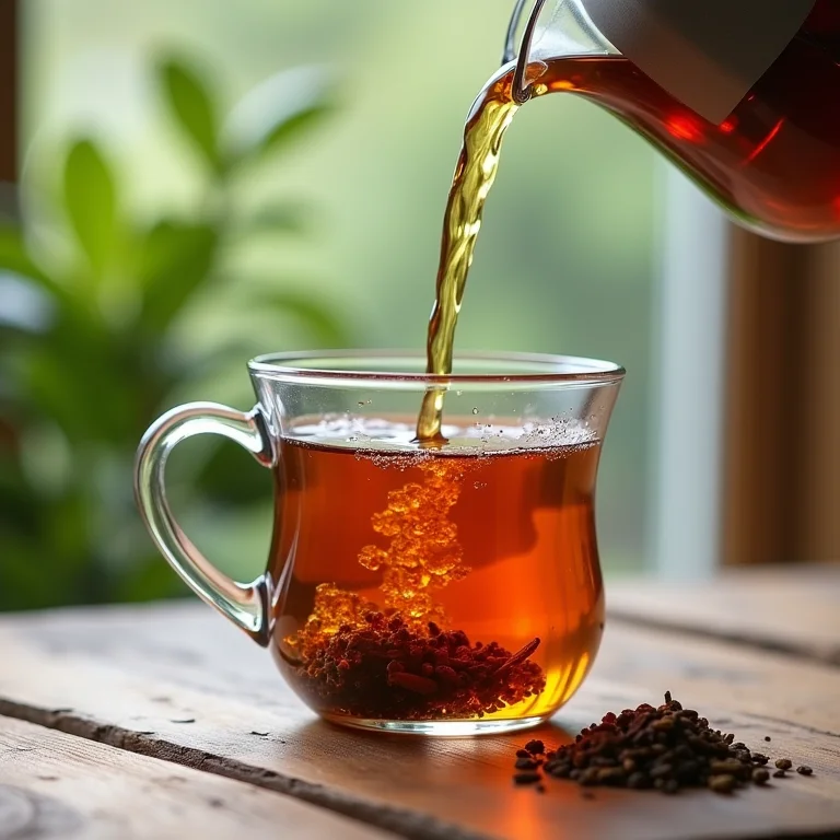 Chá de Assa Peixe sendo servido em xícara de vidro transparente