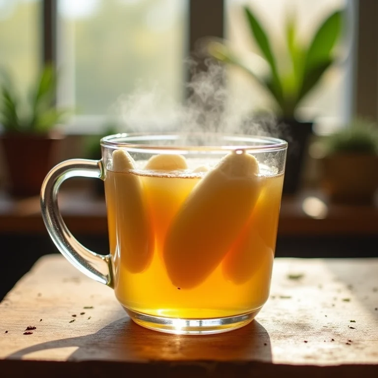 Chá de banana em xícara de vidro revelando ação antioxidante