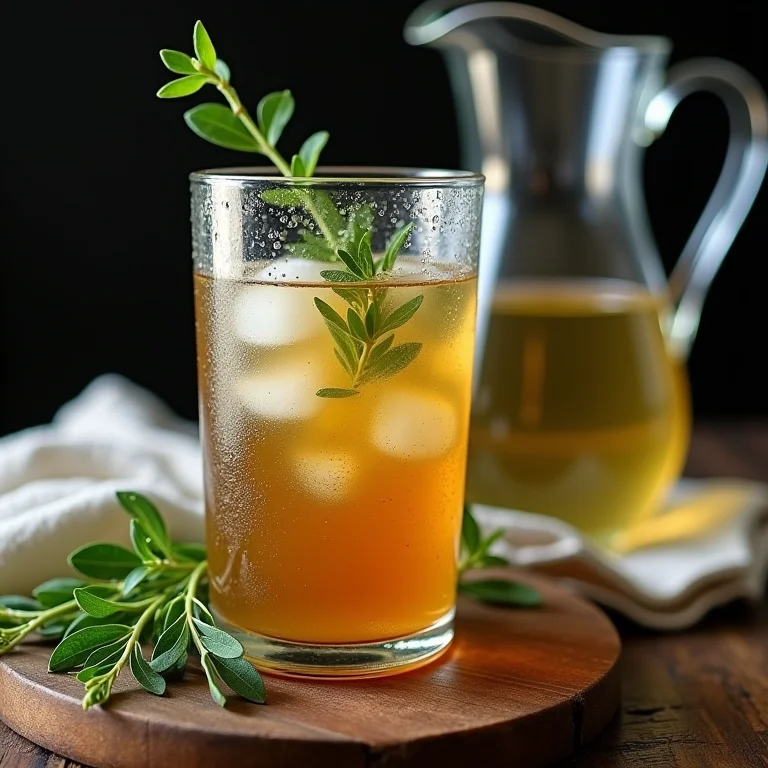 Chá de cavalinha gelado com ervas e jarra de água